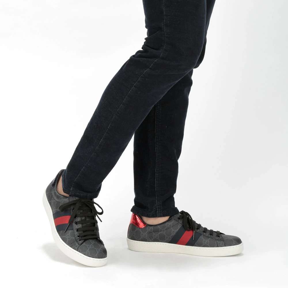 Gucci Ace GG Supreme Monogram Low Top Sneakers Black Gray Mens Size US 9.5 - Picture 9 of 9